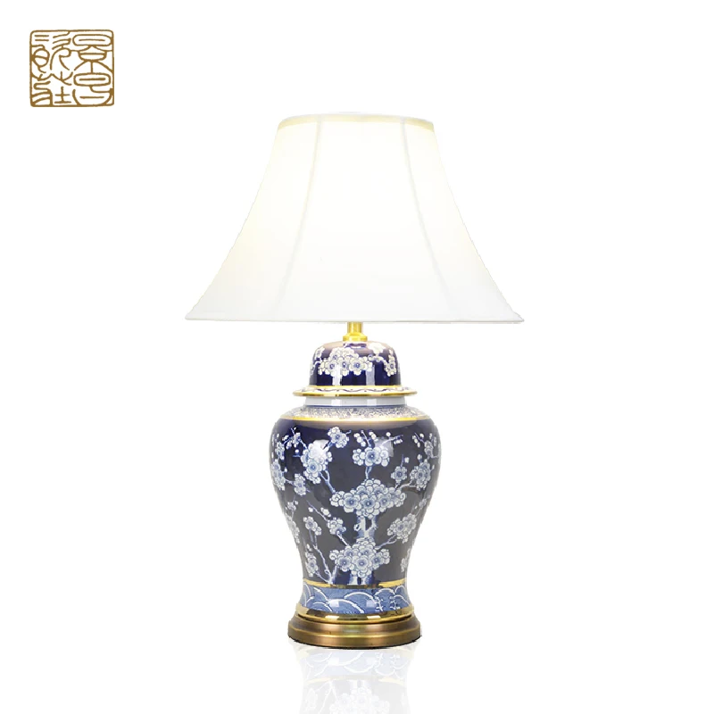 Chinese style blue flower figure antique table lamp