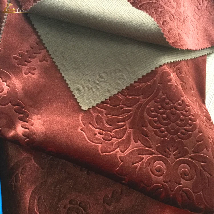 
China knitting shiny 100% polyester customized design emboss Velvet fabric for upholstery 