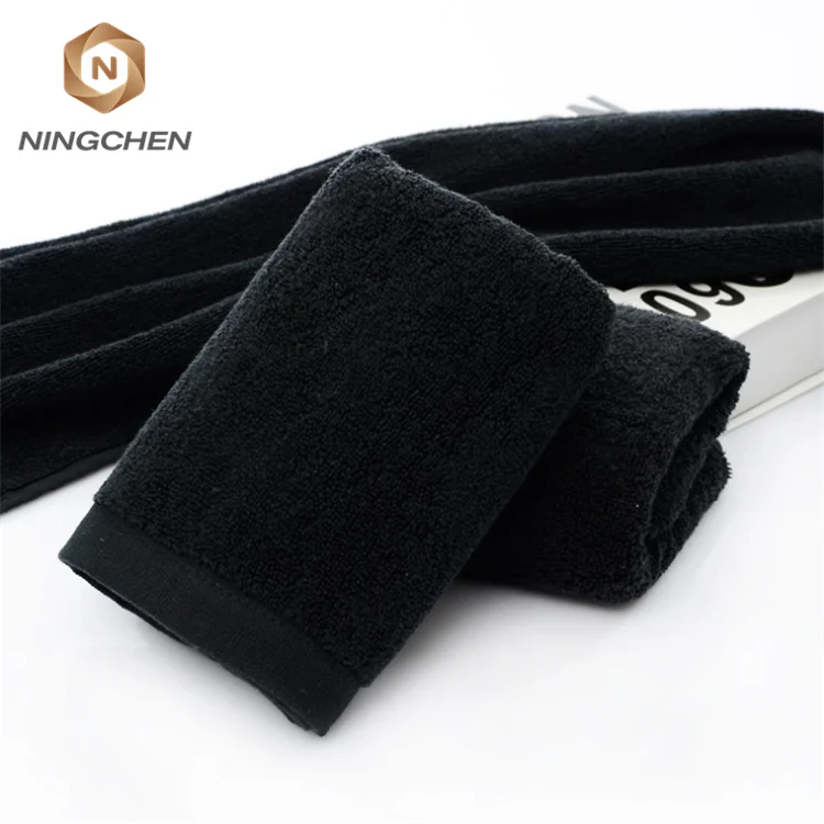 High End Thick Terry And Fluffy Black OEM 100% Cotton Bath Towels 100% Cotton Bleach Proof Black Towel for Salon
