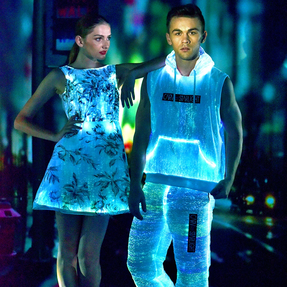 Fiber Optic Party Outfits Rave LED Music Festival Light up Glow in the Dark Glowing Clothes