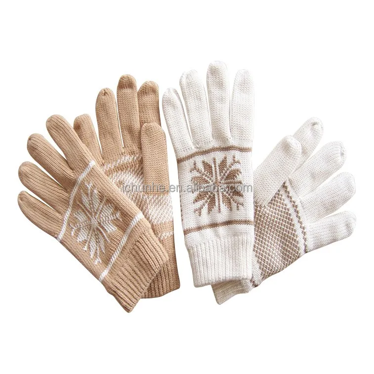 two  layer fleece lined winter knitting glove  high quality jacquard cheap professional acrylic knitted gloves factory