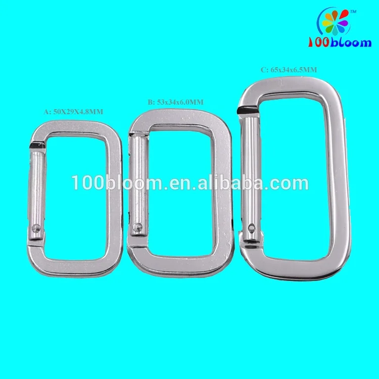 Factory wholesale 5 cm aluminum hook flat square cheap carabiner keychain as bag accessories & parts key holder