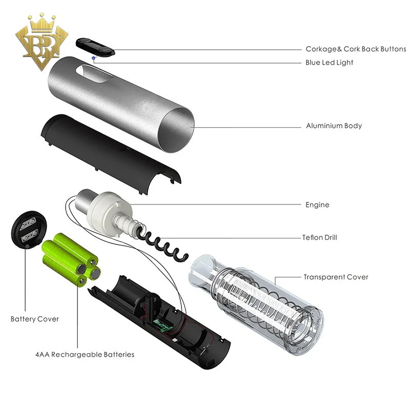 Electric Wine Corkscrew Opener with Foil Cutter and USB Charging Cable
