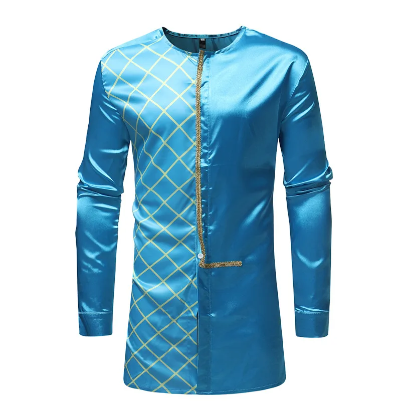 A4170 Wholesale African bazin clothing men big tall blue shirt