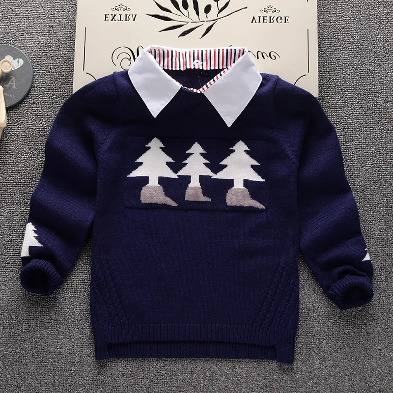 
3 pieces trees cartoon shirt collar baby boys sexy elegant knitting garment green sweater models 