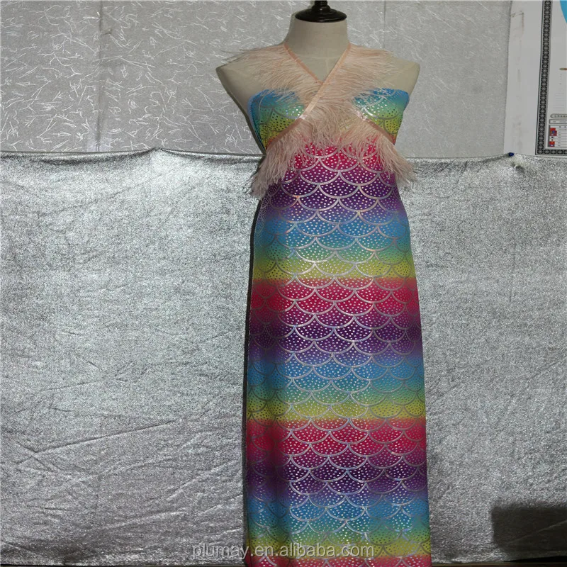 Iridescent Sparkly Mermaid Scale Hologram Spandex 4 Way Stretch Ombre Fabric for skirt swimsuit bikini clothing textile custom