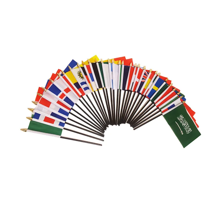 
12 x 18 inch 75D Polyester National Hand Held Custom Size Flags with Plastic Pole 