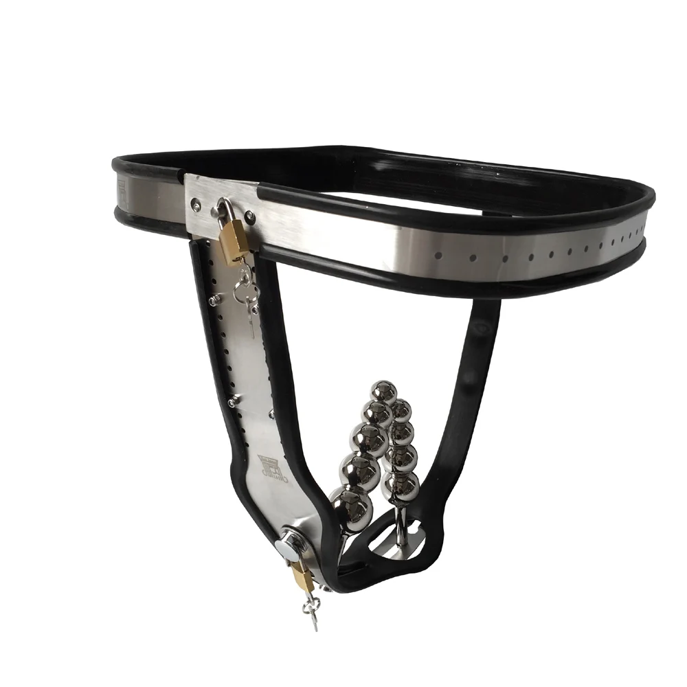 Black emperor SM stainless steel female chastity belt with 2 plugs wholesale of adult products