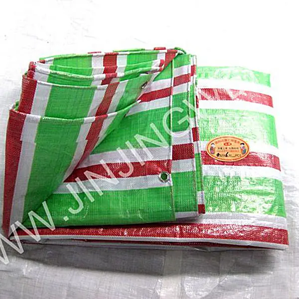 waterproof and double side PE tarpaulin with eyelets and rope