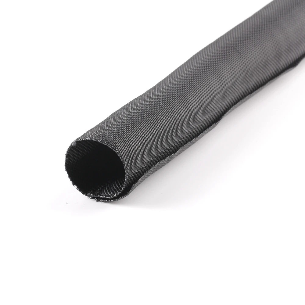 black self-closing braided wire loom / self closing cable wrap braided sleeve