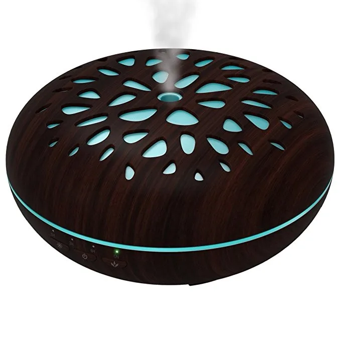 Dark Wood humidifier aroma diffuser  machine home office essential oil night light ultrasonic aerosol dispenser