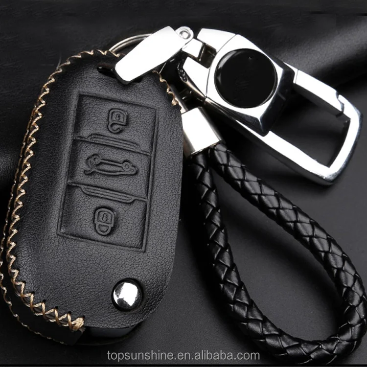 Genuine Leather Car key Case Cover for Peugeot 207 307 308 407 607 807