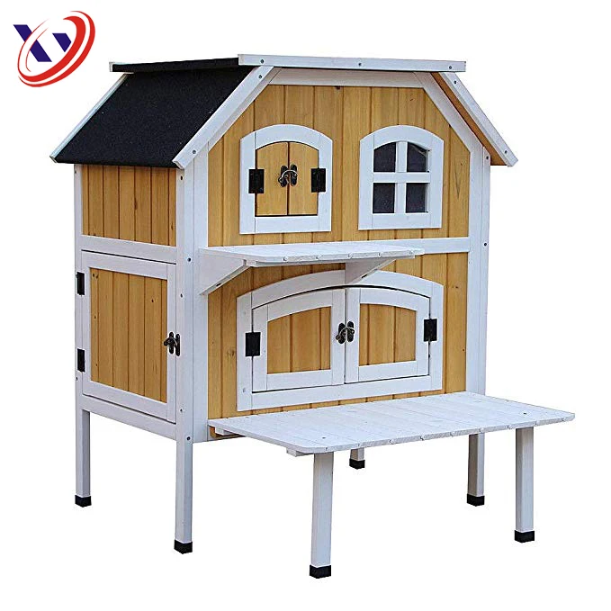 2 Story Wooden Cat Cottage Chicken Rabbit Guinea Pig House Coop