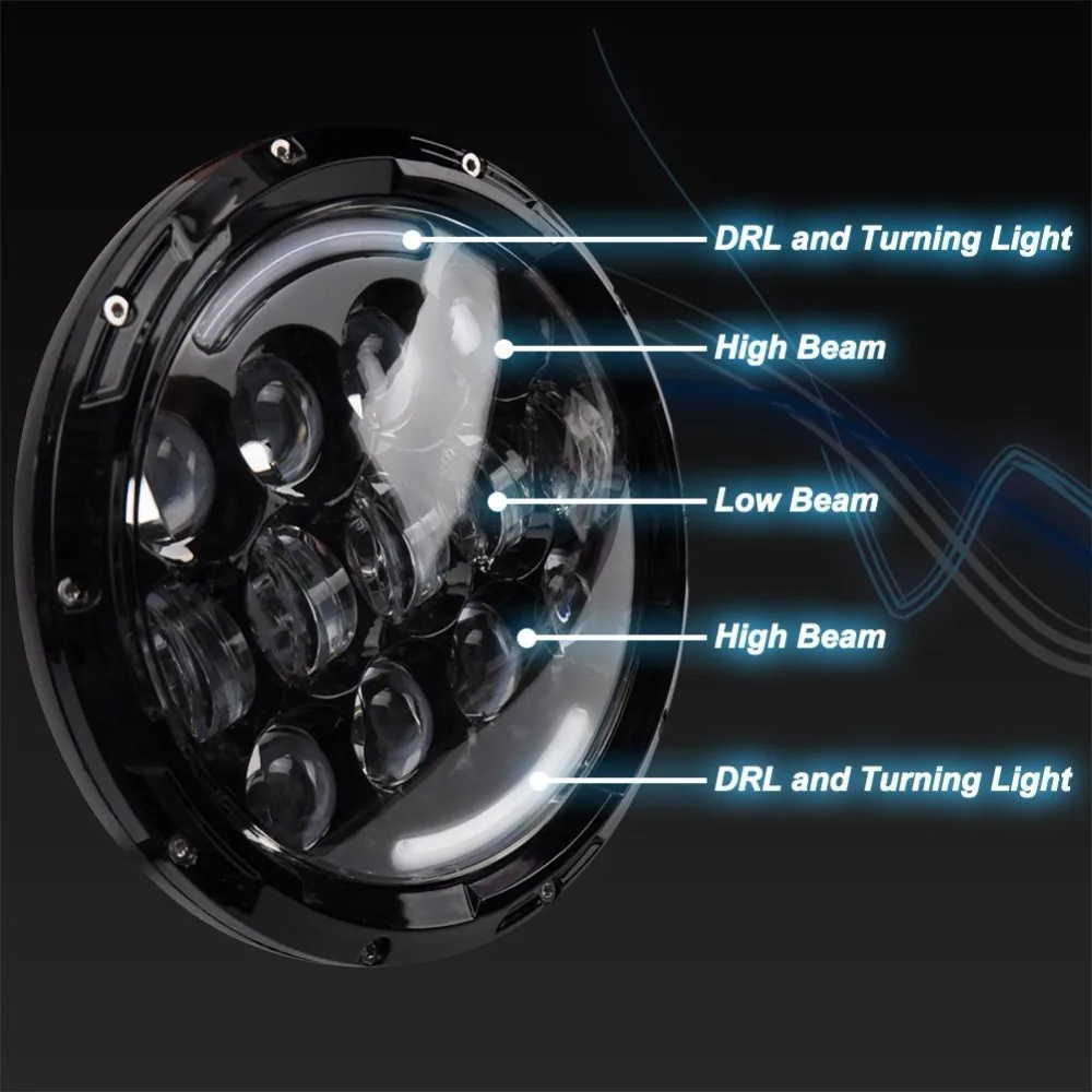 Guangzhou supplier 7 inch round led headlight for toyota for Jeep car led headlight turn signals warning day time running light