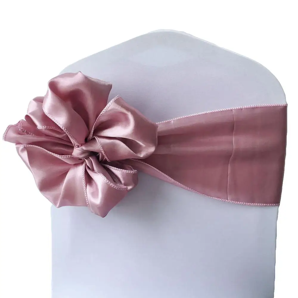 
Exquisite cheap rose gold satin wedding chair sashes 