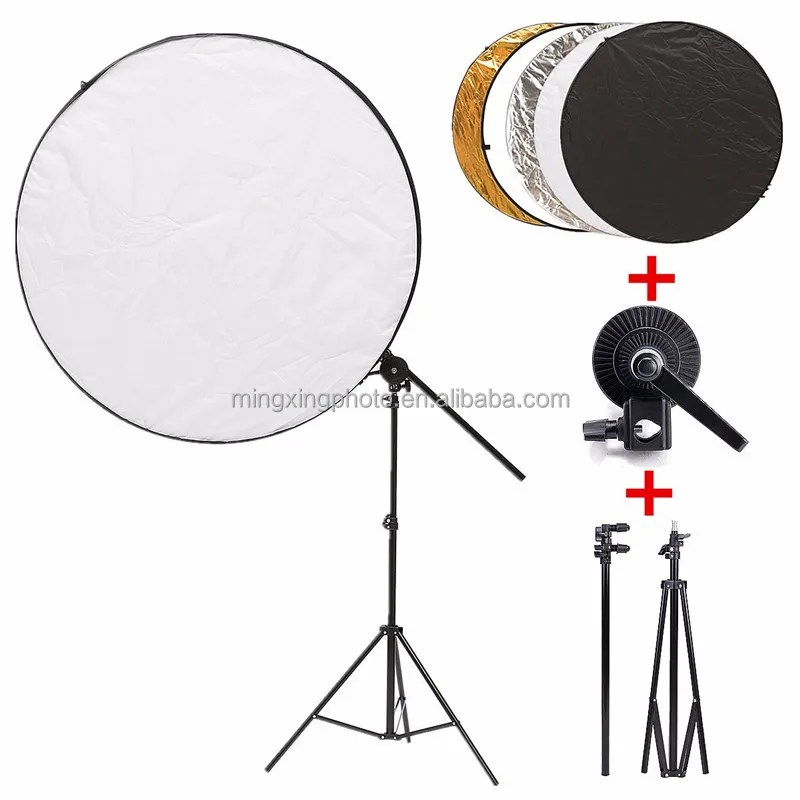 China wholesale 5 in 1 108cm portable collapsible light round photography reflector disc with light stand