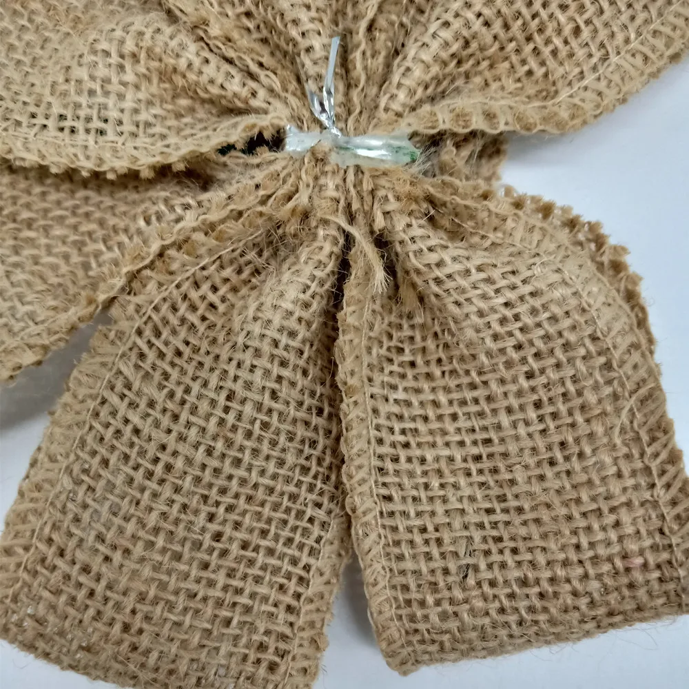 Wholesale Large Decorative Bow Holiday Natural Brulap Pre- Tied Bowknot christmas snowflakes Glow bow tie  With Green Stick