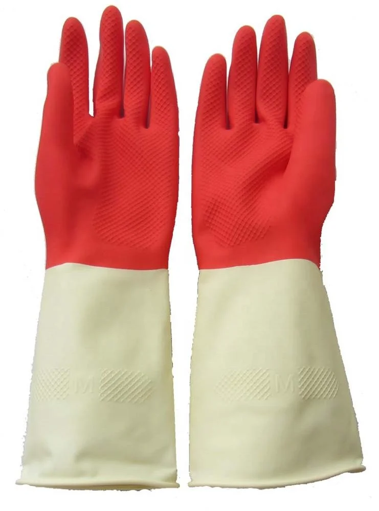 household custom logo  latex glove bicolor waterproof latex kitchen glove cleaning heat resistant food grade rubber glove