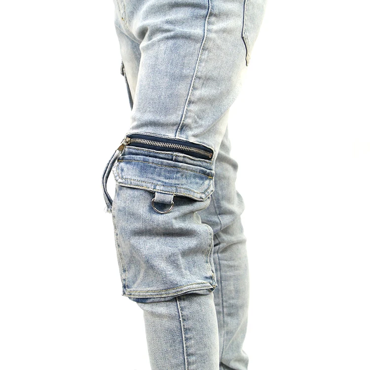 new PUNK STYLE pants urban Denim cargo pants side pockets jeans for men