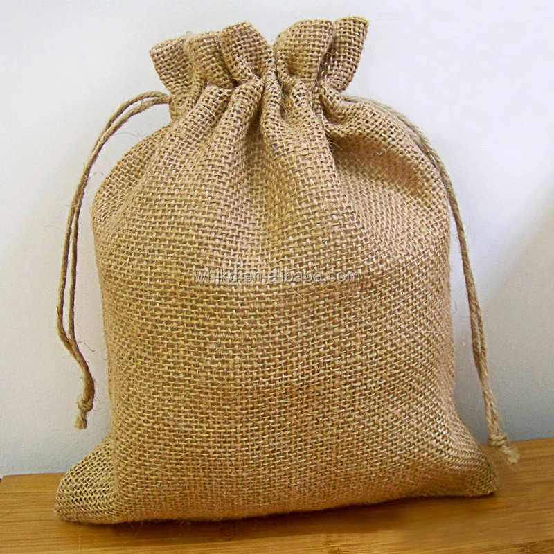 Custom printed gift hessian nepal hemp pouches wholesale hemp jute drawstring bags