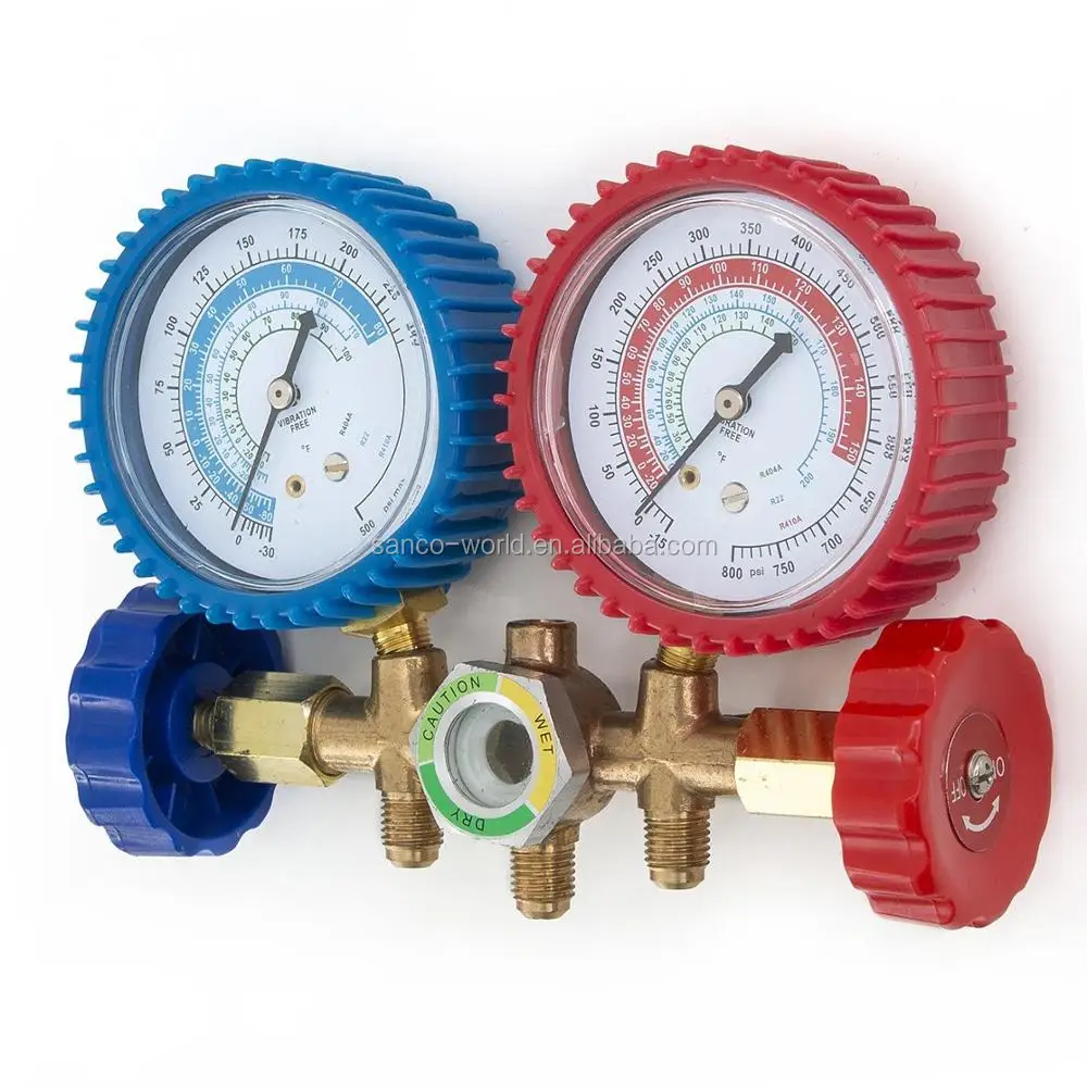 
5FT AC Diagnostic Manifold Freon Gauge Set for R134A R12, R22, R502 Refrigerants, with Couplers 