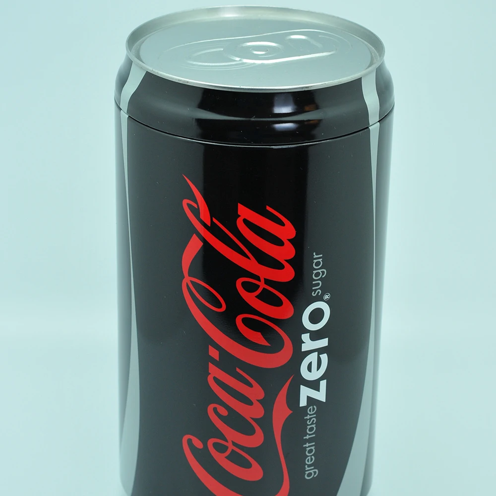 Funny ring pull tin cola can shape round small black tin can Christmas packaging