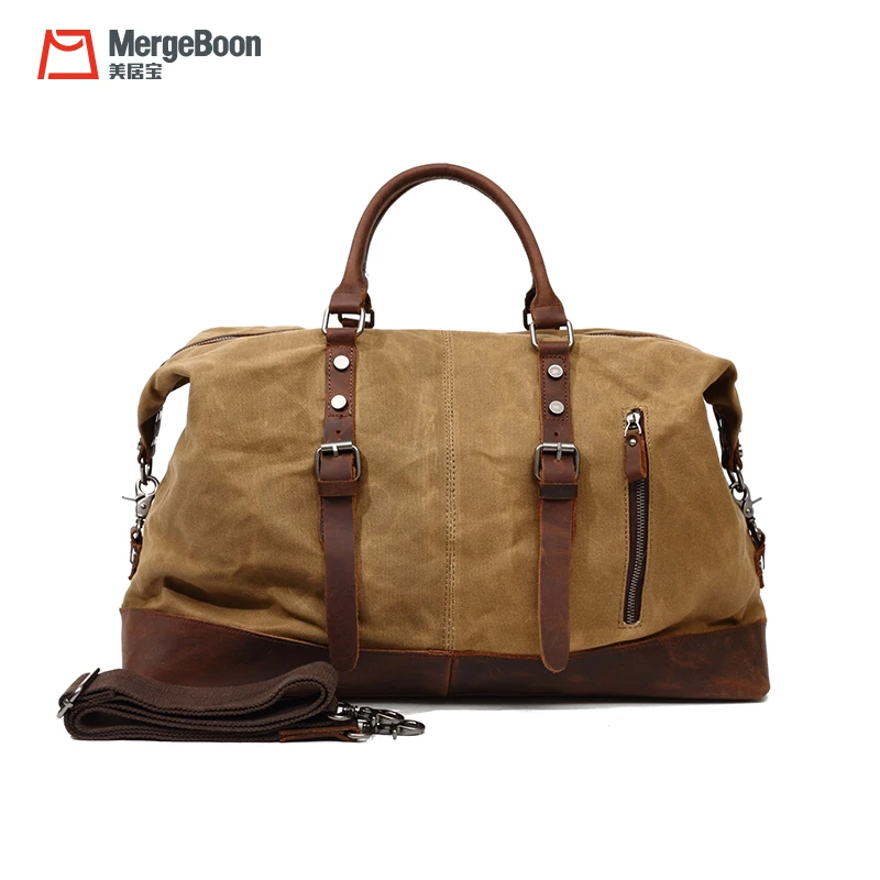 Водонепроницаемая Вощеная холщовая и натуральная кожаная дорожная сумка для выходных
