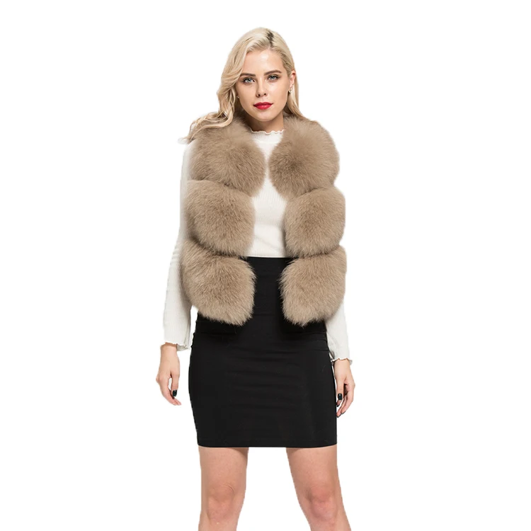 Высококачественный Женский жилет из натурального Лисьего меха, зимний теплый жилет в 3 ряда, пальто без рукавов, модный жилет