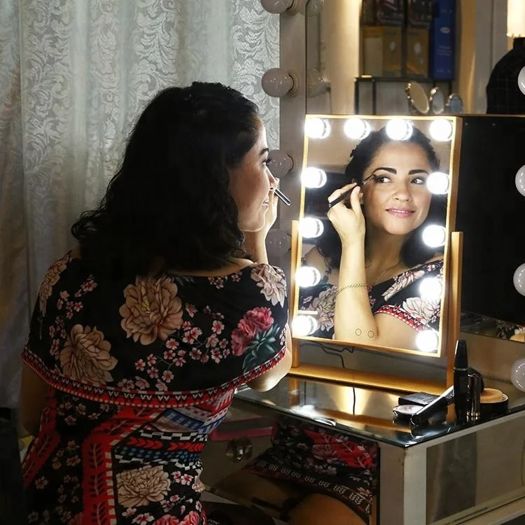 12 Led Light Desktop Touch Screen illuminated Back Stage Makeup Lighted with Bathroom Vanity Lighted Cosmetic Mirror