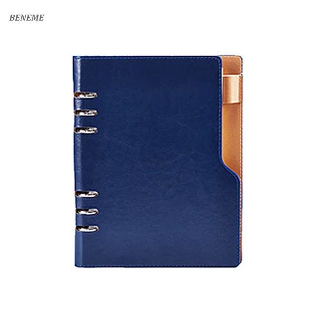 Luxury PU Cover Refillable Custom Ring Binder A5 Loose Leaf Leather Journal Diray Notebook with Pen Insert Position