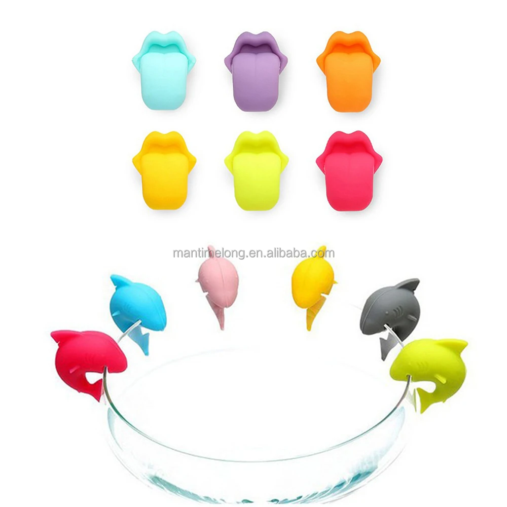 6pcs set Party Dedicated Silicone Recognizer Rubber Label Wine Glasses Wine Glass Marker Tongue Novelty Shark