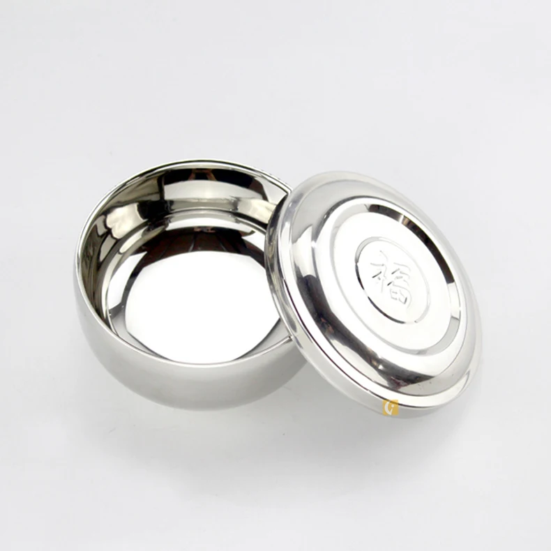 
High quality Stainless steel Double layer with cover Korean bowl Soup /kimchi/10.5cm Rice bowl 