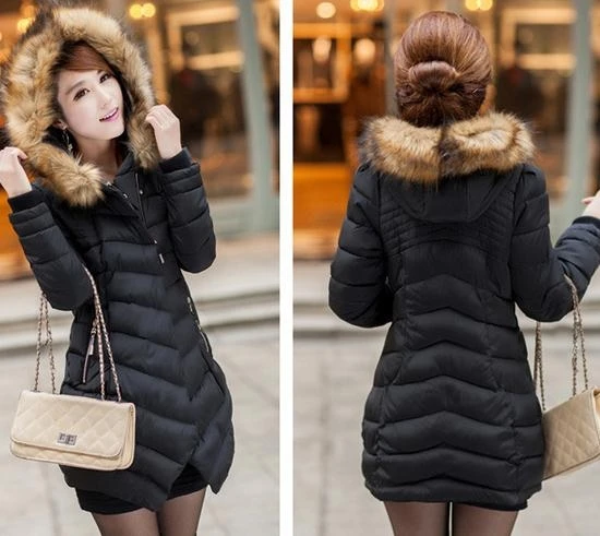 Stylish latest design korean style women down cotton slim elegant winter warm thick ladies long down jacket