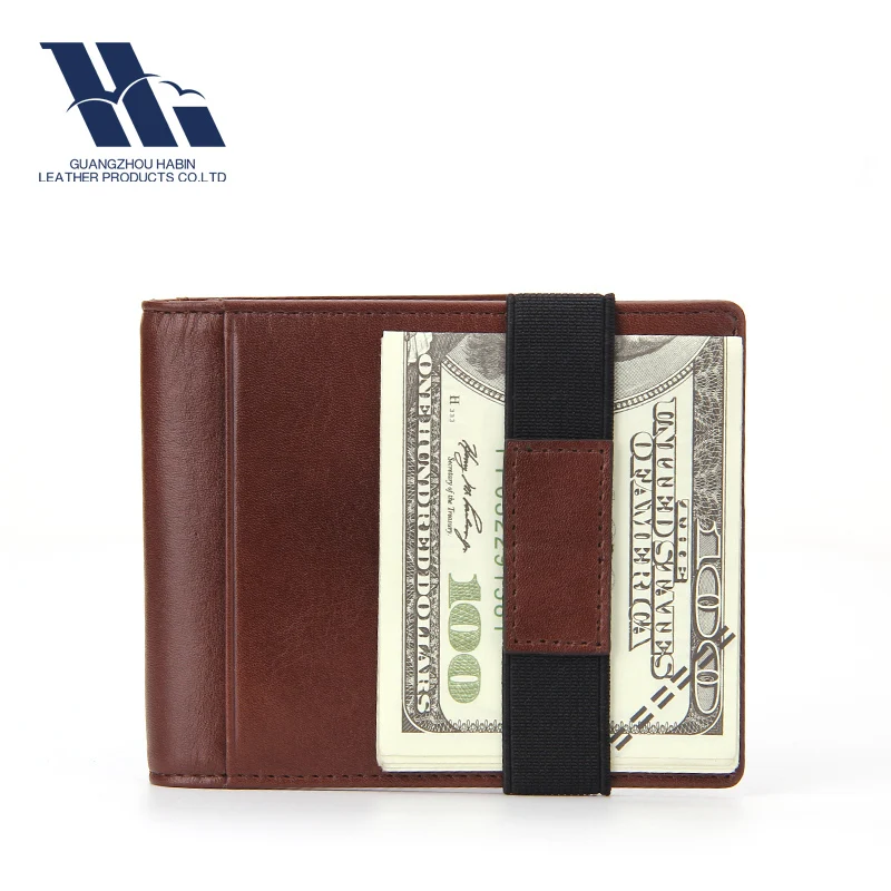 New Hight Quality Bifold Blocking Wholesale Leather Money Clip Wallet With Elastic Band
