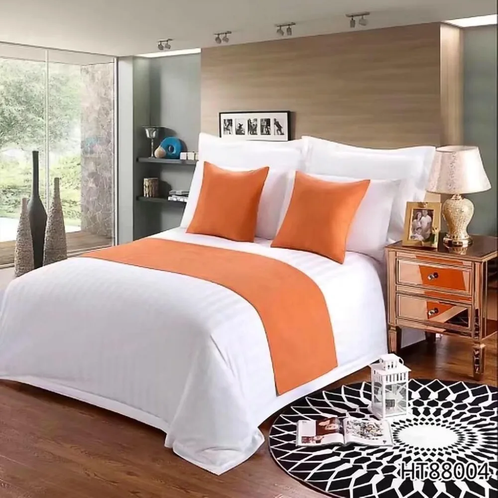 Orange Custom decorative king size luxury bed runner for hotel