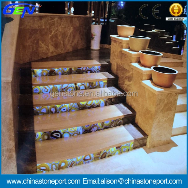 
Factory Directly Sale Rainbow Wood Marble Indoor Stair Tread 