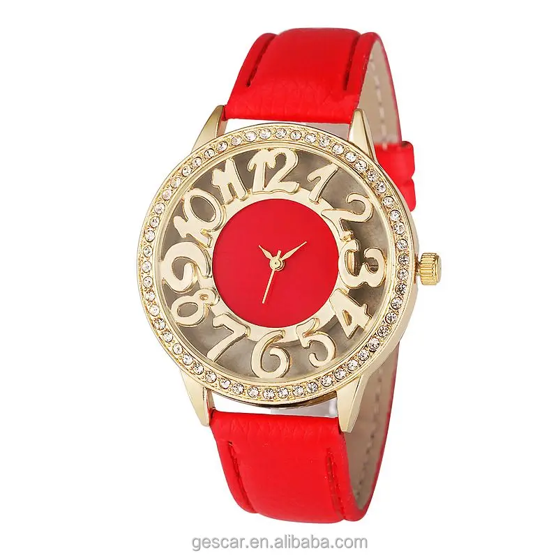 
Wholesale 9050 new hollow out watches ladies leather crystal casual wrist watch for women female clock 