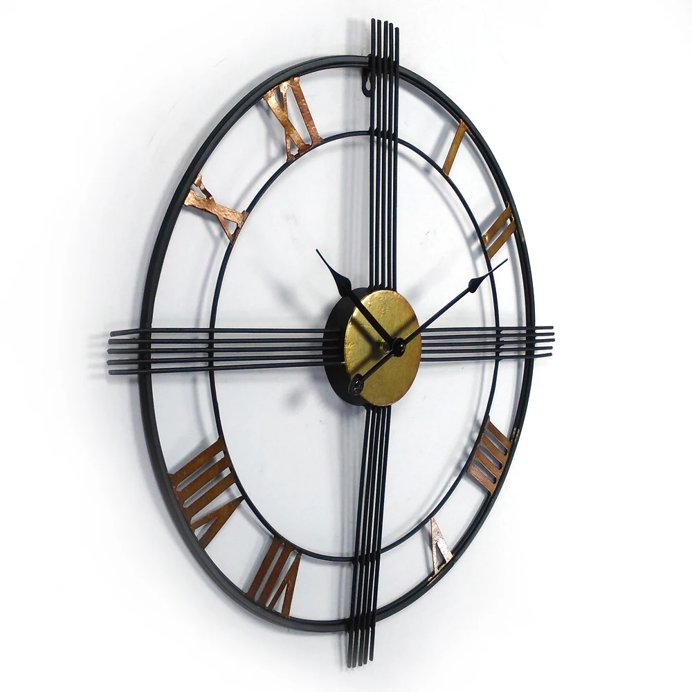 21 inch 54.5cm round bronze modern antique vintage metal home decorative quartz wall mounted clock for living room