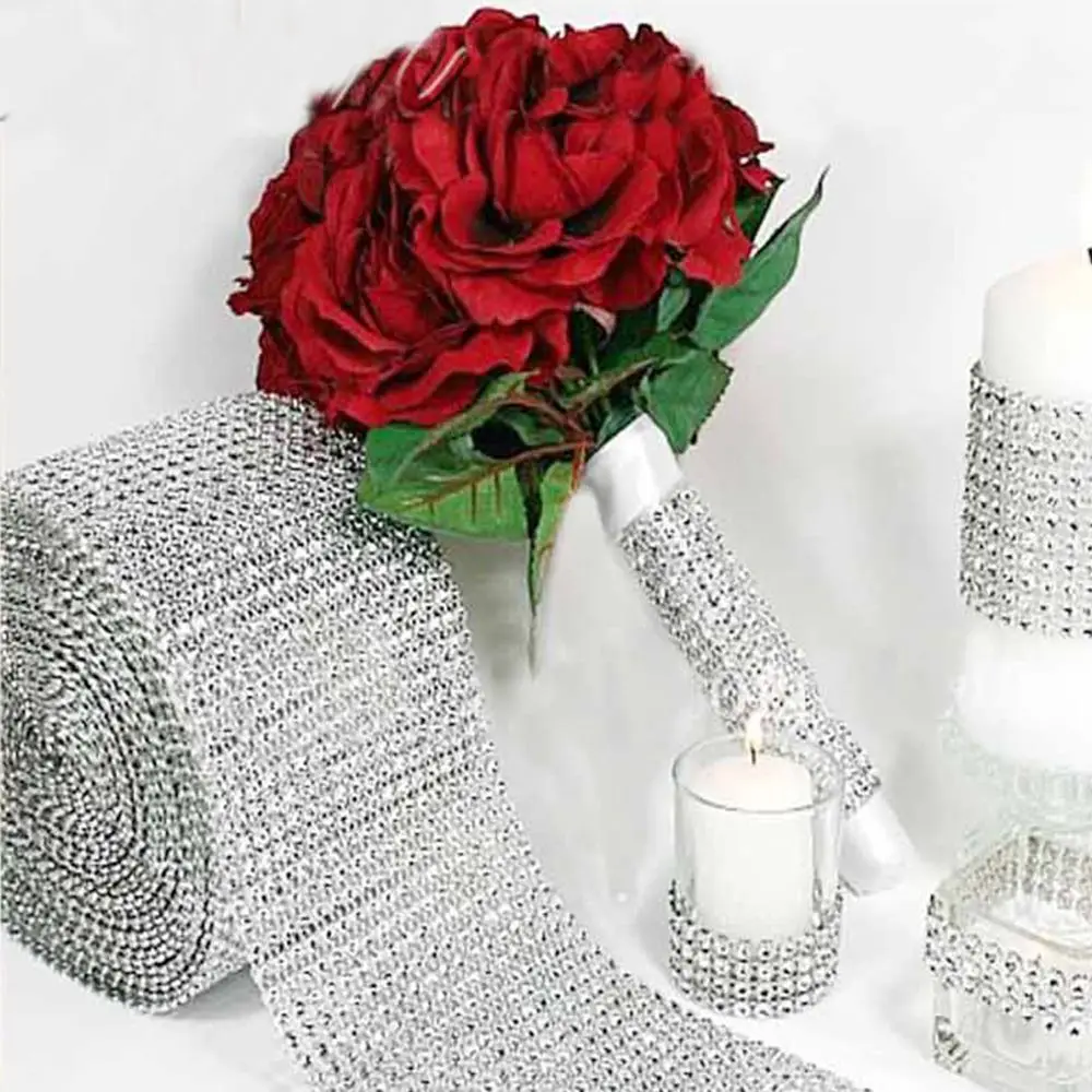 Wholesale Diamond Mesh Wrap Roll Sparkle Rhinestone Ribbon Banding Crystals Rhinestone Roll For Wedding Cake decoration