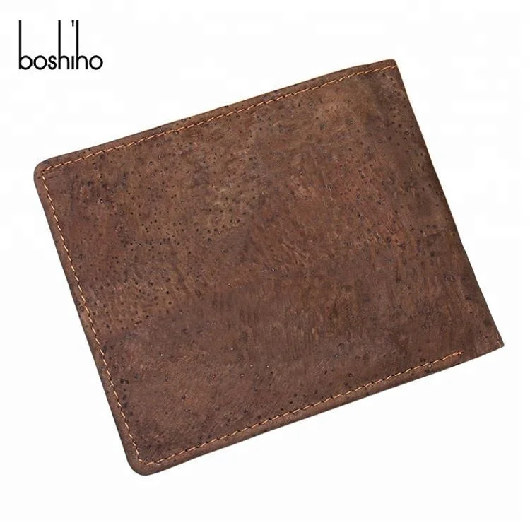 Boshiho Eco friendly product wholesale men dark brown cork wallet with coin pocket custom minimalist slim wallet