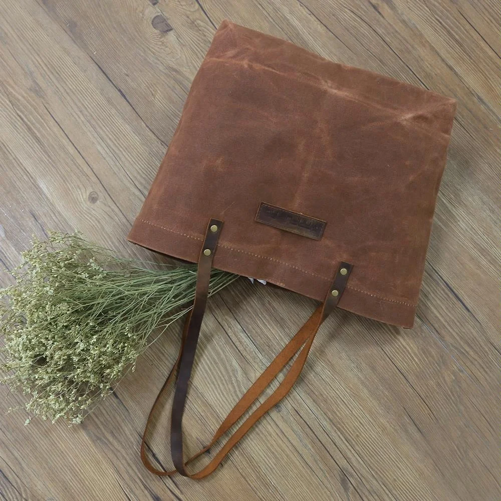 CHANGRONG Custom personalized large waxed canvas tote bags With Leather handle