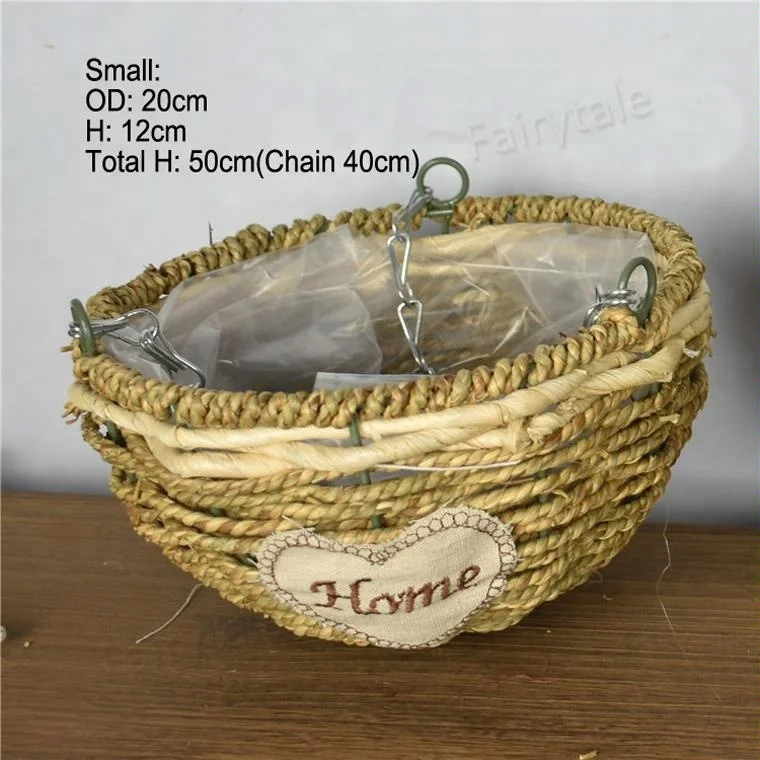 Creative Wholesale Rattan Wicker Straw Weaving Flower Pot Green Radish Hanging Basket