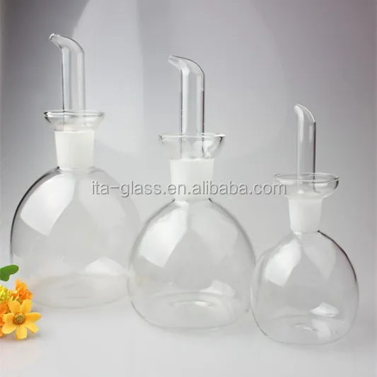 china wholesale super transparent hand made blown decorative glass vinegar condiment bottle for olive oil kitchen use