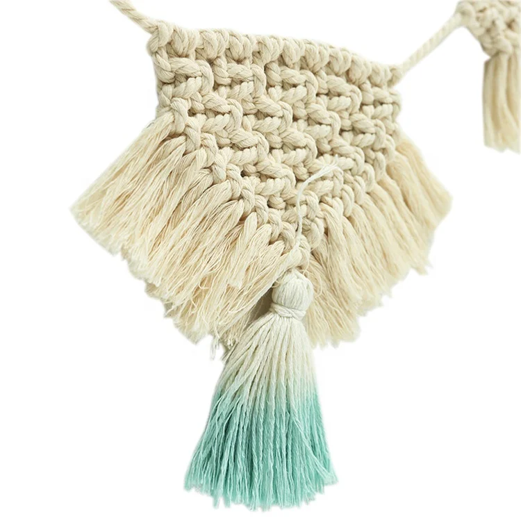 
Handmade cotton hanging bunting flag with macrame for decoration 