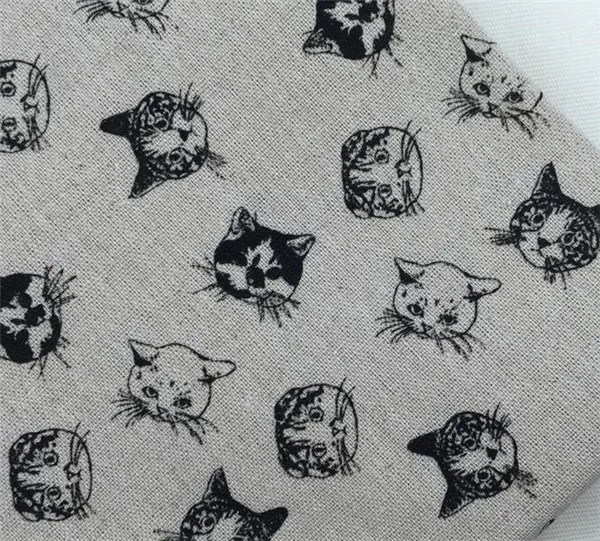 
little cat printed linen cotton cloth linen blended handmade DIY fabric for decorative cloth/curtains/cushion 