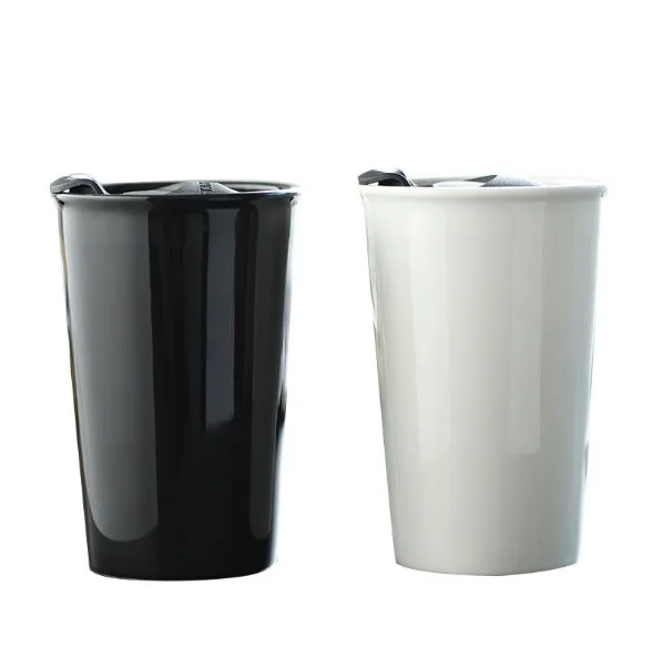 Ceramic Double Wall Insulated Travel Coffee Cup with Splash-proof Slider Lid