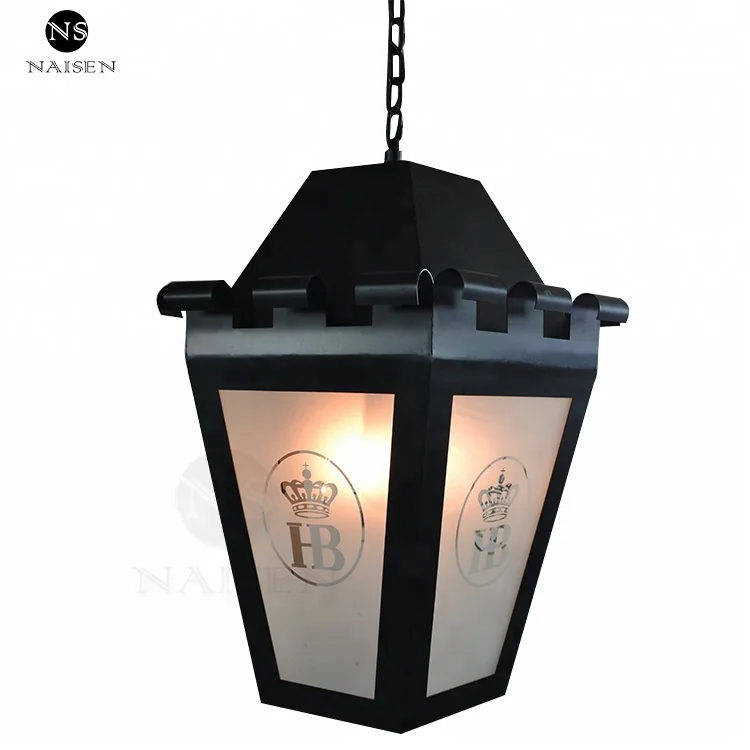 Outdoor Black Iron Modern Glass Pendant Light Fixtures  Light Ceiling Lamp pattern customized design