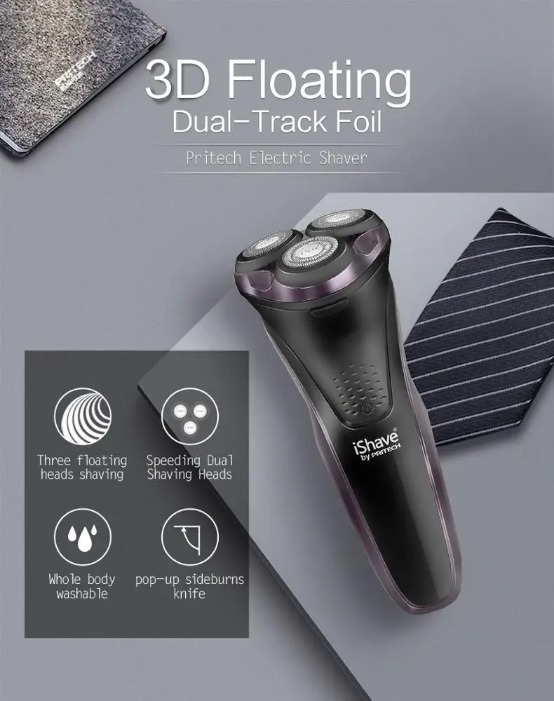 PRITECH IPX7 Full Body Washable Mens 3D Floating Heads Electric Shaver With Logo