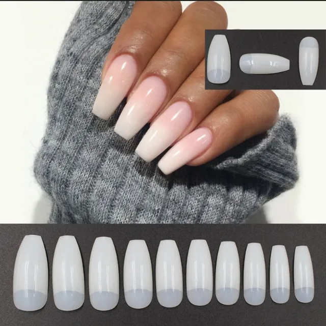 500 шт./пакет гроб ногтей длинные балерина накладные ногти с квадратным носком французский накладные ногти ABS искусственный 10 размеров прозрачный