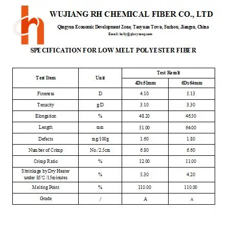 4d 51mm 110 degrees pet low melt fiber virgin grade polyester fibre